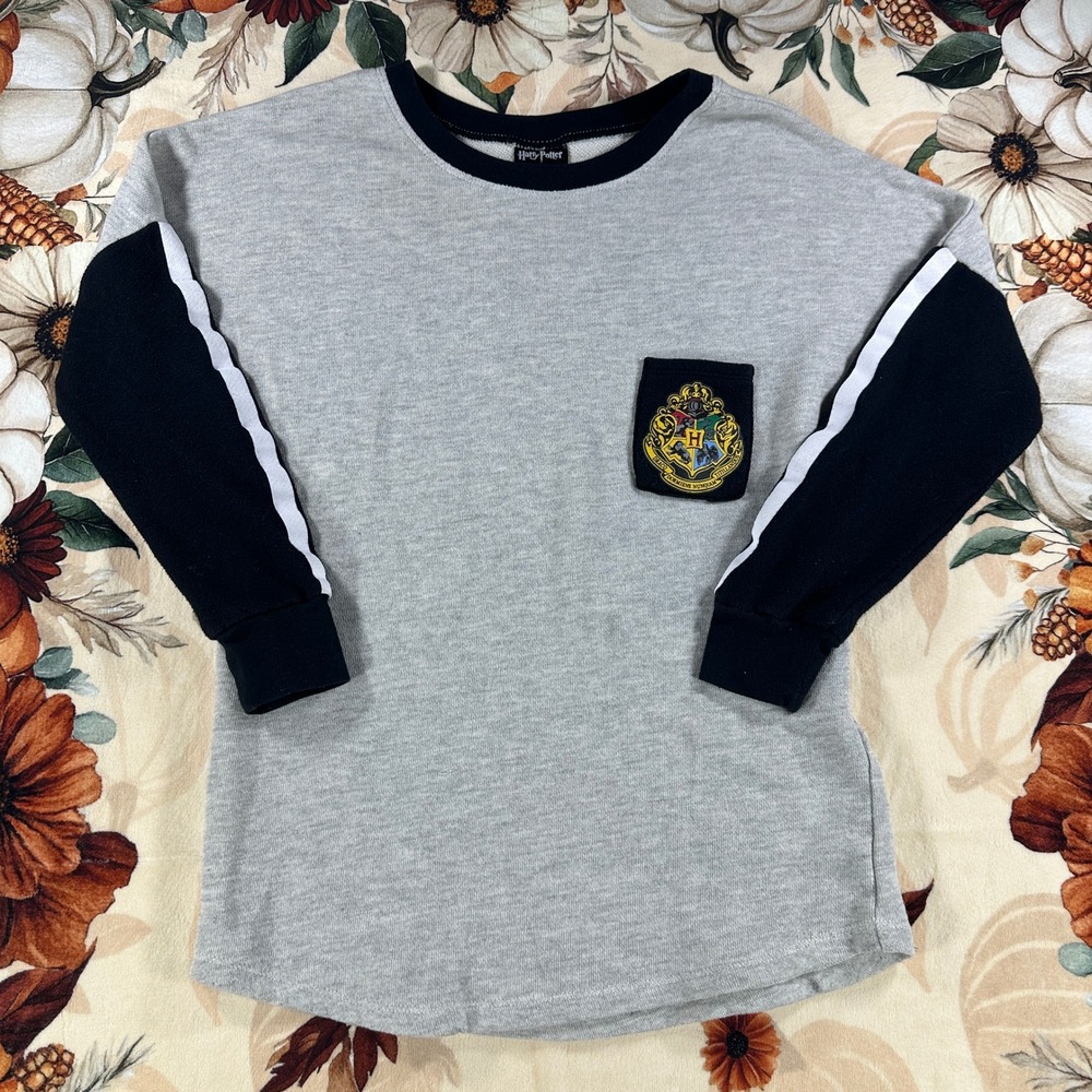 Harry Potter Hogwarts Crest Womens Sweatshirt Gray Black Long Sleeve Size Small